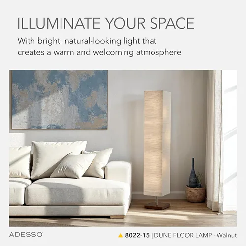 Vista 2 de Adesso Lámpara de pie de tres luces, base de madera natural y brillo ajustable, iluminación perfecta para dormitorio, sala de estar y decoración