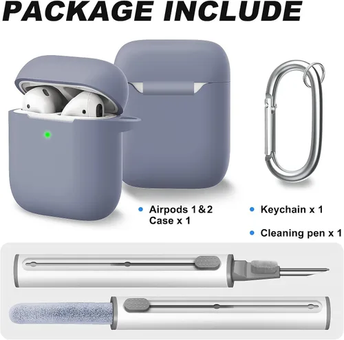 Vista 156 de Funda Protectora para AirPods 1/2, viene con kit de limpieza, funda protectora de silicona suave con hebilla, compatible con estuche de carga