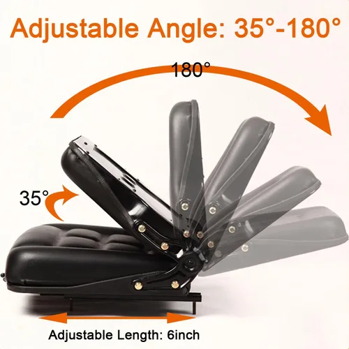 Vista 4 de Asiento universal para carretilla elevadora, asiento de tractor plegable con reposabrazos y cinturón de seguridad retráctil, respaldo de ángulo