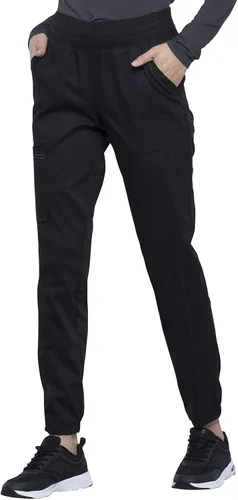 Vista 3 de Cherokee WW011 - Pantalones de uniforme médico para mujer tipo jogger con tiro normal, cintura elástica de 5 bolsillos, ultra suaves con elasticidad