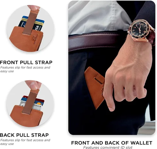 Vista 5 de SERMAN BRANDS RFID bloqueo bifold delgado cuero genuino minimalista bolsillo frontal carteras para hombres clip de dinero