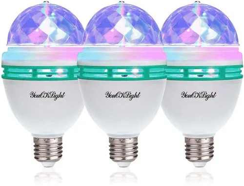 YouOKLight Paquete de 3 bombillas LED estroboscópicas E26 a todo color, luz estroboscópica de cristal cambiante, para discoteca, fiesta de