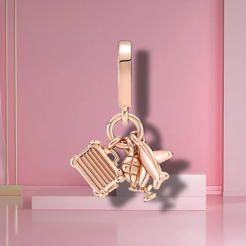 Vista 5 de Dije de globos de corazón de amor, perlas familiares de viaje, dijes de cumpleaños para mujer, collar y pulsera en plata de ley 925 con circonita