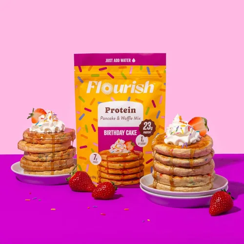 Vista 5 de Flourish Mezcla de Harina para Panqueques y Gofres con Proteína, con Proteína de Suero de Leche y Semilla de Lino, Sin Azúcar Añadida, Alta