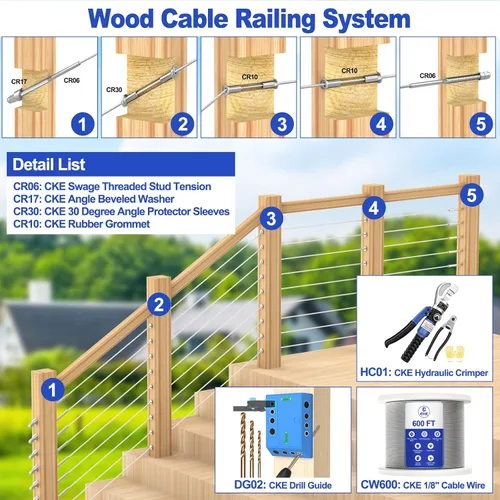 Vista 9 de CKE Paquete de 50 fundas protectoras de acero inoxidable T316 para barandillas de cable de cuerda de alambre de 1/8 pulgadas, fundas protectoras