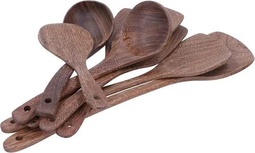 Vista 4 de 8Pcs Wooden Spatula Spoon Stirring Mixing Serving Utensils Wooden Kitchen Utensils Set Cooking Tools for Safe Cooking