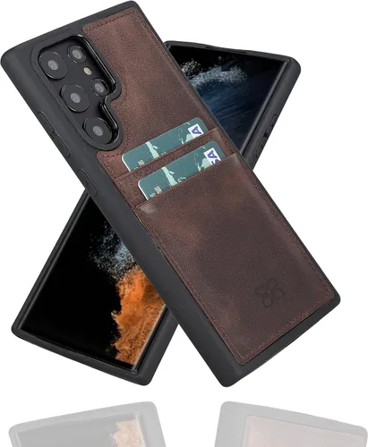 BOULETTA Funda para Samsung Galaxy S23 Ultra, hecha a mano de cuero genuino para Galaxy S23 Ultra, S23 Ultra Funda de cuero con tarjetero para Marrón