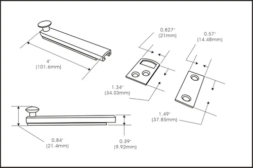 Vista 2 de QCAA Perno de superficie oculta de latón macizo resistente, 4 pulgadas, níquel satinado, paquete de 1, fabricado en Taiwán