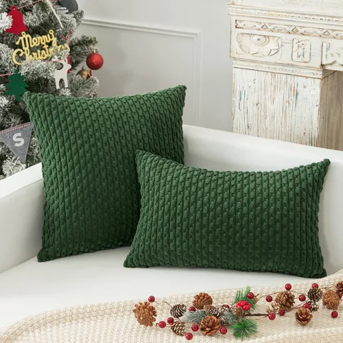 Vista 90 de Kevin Textile - Juego de 2 fundas de almohada decorativas de pana suave, estilo bohemio, a rayas, decoración del hogar para sofá, cama, sofá y sala