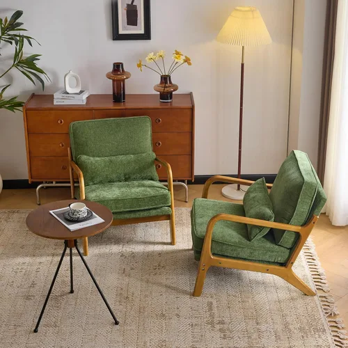 Vista 24 de VINGLI Silla de Acento Moderna de Chenilla de Mediados de Siglo, Linda Silla de Lectura con Brazos con Cojín y Almohada Lumbar y Marco de Madera