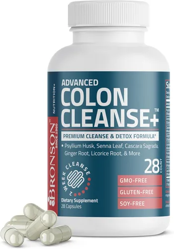 Bronson Advanced Colon Cleanse - Fórmula prémium de limpieza y desintoxicación de 14 días con cáscara de psyllium, hoja de senna, cascara sagrada,