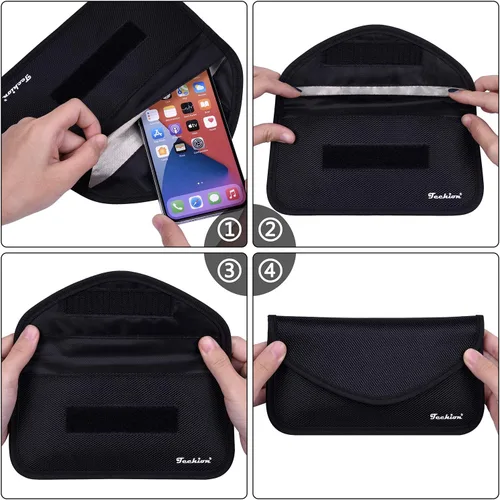 Vista 4 de Bolsa de bloqueo de señal, paquete de 2 bolsas RFID Faraday para teléfono celular y llave de automóvil, protección de privacidad, antipiratería