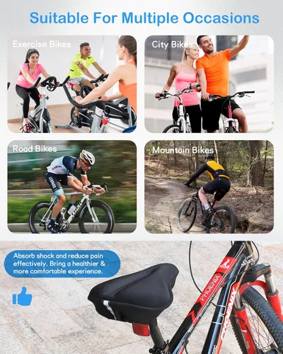 Vista 7 de CUNCUI Cojín de Asiento de Bicicleta, Cubiertas de Asientos de Gel, Cubiertas de Bicicleta, Cojín de Asiento de Bicicleta para Mujeres y Hombres