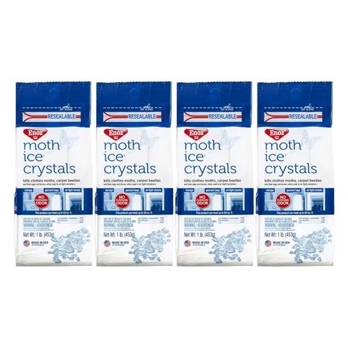 Enoz Cristales de hielo de polilla, mata polillas de la ropa y escarabajos de alfombra, sin olor aferrado, 16 onzas (paquete de 4)