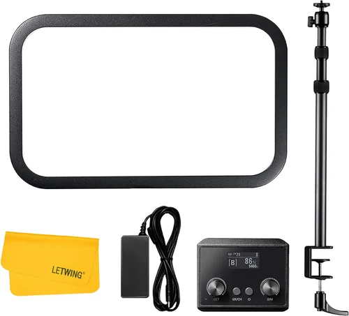 Godox Luz clave ES45, luz de video LED con soporte de escritorio extensible, control inalámbrico de 2.4G, 0-100% de brillo y temperatura de color de