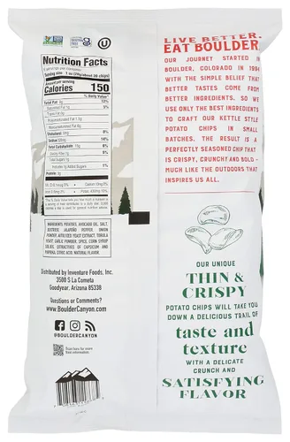 Vista 2 de Boulder Canyon Thin & Crispy - Papas fritas con sabor a jalapeño, hechas con aceite de aguacate, Kosher, sin gluten y sin OMG, 6 onzas