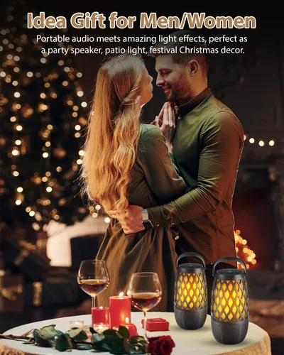 Vista 6 de Altavoces Bluetooth para exteriores, impermeables, inalámbricos, para exteriores, con luces de llama, dispositivos tecnológicos, regalo