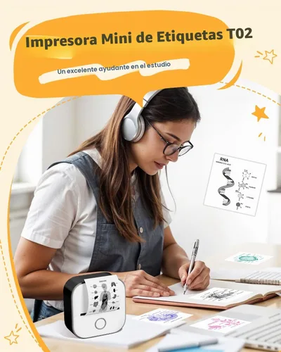 Vista 3 de Memoqueen T02 Mini impresora de etiquetas adhesivas y papel de 3 rollos, color negro