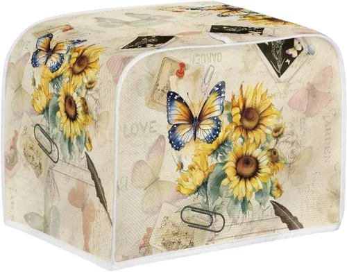 Vista 31 de Cubierta para tostadora con diseño de bandera americana y pájaros florales, protector de tostadora compatible con 2 rebanadas, cubierta protectora