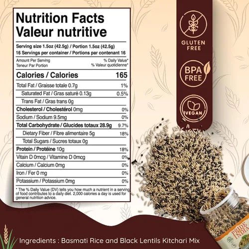 Vista 3 de Pride Of India - Paquete de 6 - Mezcla de arroz basmati integral indio y cocari de lentejas - Superalimento proteico, tarro de 1.5 libras