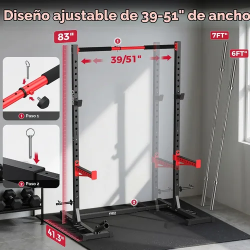 Vista 4 de FLYBIRD SR1 Squat Rack, Adjustable Power Rack for 6FT/7FT Barbells Negro&rojo