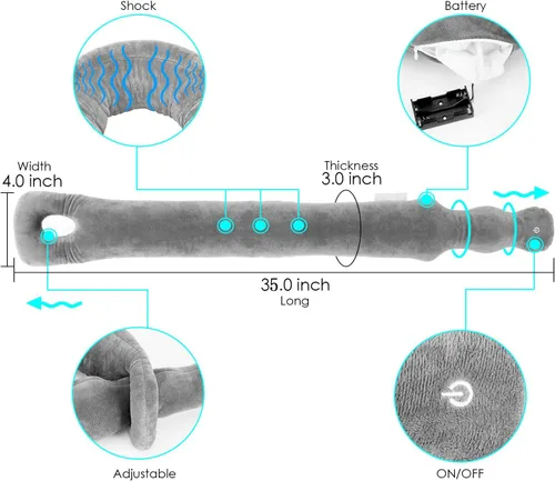 Vista 3 de Almohada de viaje/almohada de cuello de avión, masaje de cuello envolvente por vibración, almohada vibratoria ajustable a pilas para aliviar el Azul