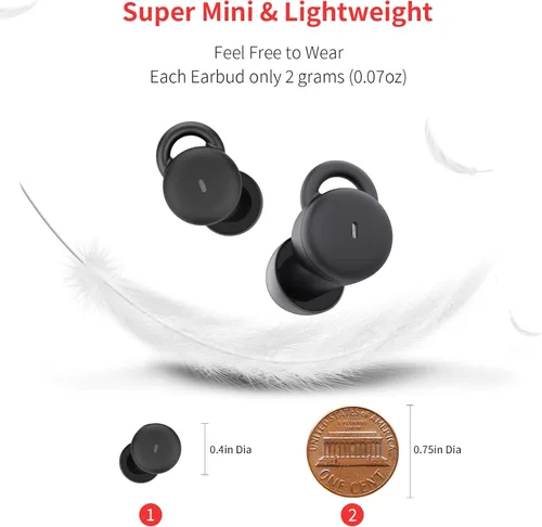 Vista 5 de Auriculares para dormir con micrófono TWS Bluetooth para dormir, IPX6, impermeables, bloquean el ruido, ligeros, cómodos y pequeños auriculares