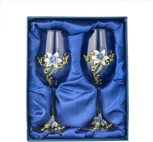 Vista 2 de Simcat Copas de vino de cristal esmaltadas pintadas hechas a mano, copa de vino transparente refinada, tallo para cabernet, regalos