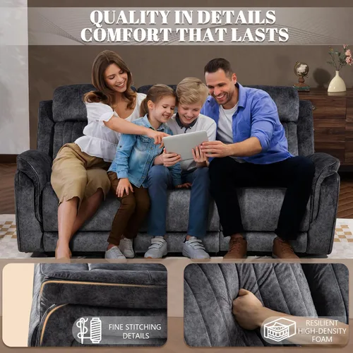 Vista 7 de Sofá Reclinable Eléctrico de Gravedad Cero – Sofá Reclinable Eléctrico con Mesa Desplegable y Carga Inalámbrica, Sofá Reclinable Doble de 3 Plazas