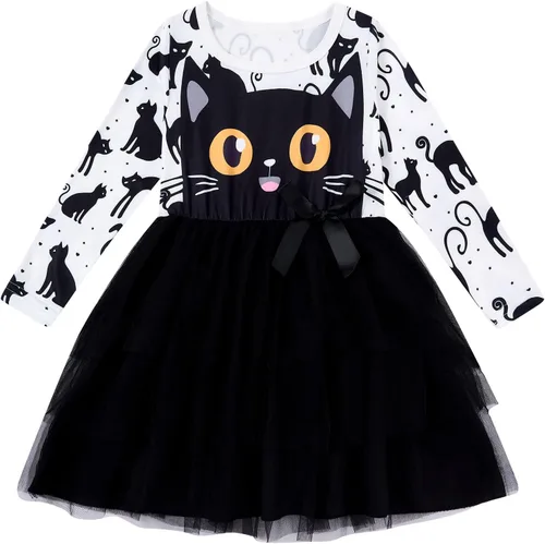 Vieille Vestido de Halloween para niñas pequeñas, vestidos tutú de manga Gato negro