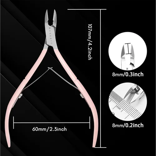 Vista 6 de Makartt Cortacutículas, Cortador de Cutículas Rosa Extremadamente Afilado de Mandíbula Completa Removedor de Cutículas Cuidado de Uñas para Manicura