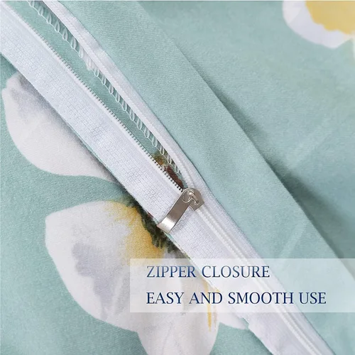 Vista 4 de Nanko Juego de funda de edredón de tamaño matrimonial, estampado de hojas florales verdes, funda de edredón de microfibra con lazos de cremallera