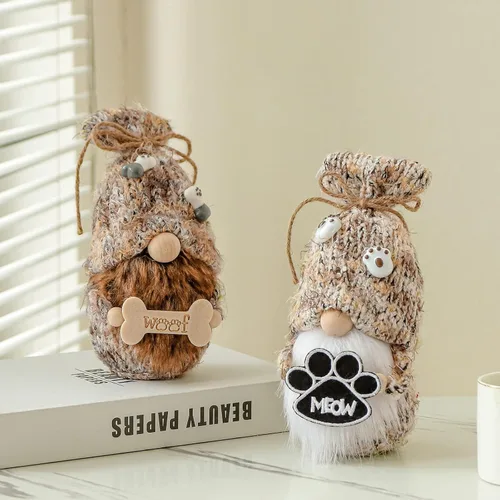 Vista 7 de 2 gnomos de peluche para perro, decoración para el hogar, hecha a mano, figuritas suecas Tomte, gnomos de patas y huesos para invierno, Navidad