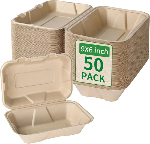Vista 8 de Aricsen Paquete de 50 Cajas de Almuerzo Cuadradas Pequeñas Desechables Compostables de 6 x 6 Pulgadas, Recipientes para Llevar con Tapa, Concha Tipo