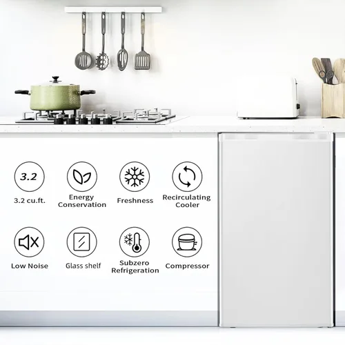 Vista 6 de Antarctic Star Mini refrigerador compacto con congelador, 3.2 pies cúbicos puerta individual con termostato ajustable, estantes de vidrio removibles