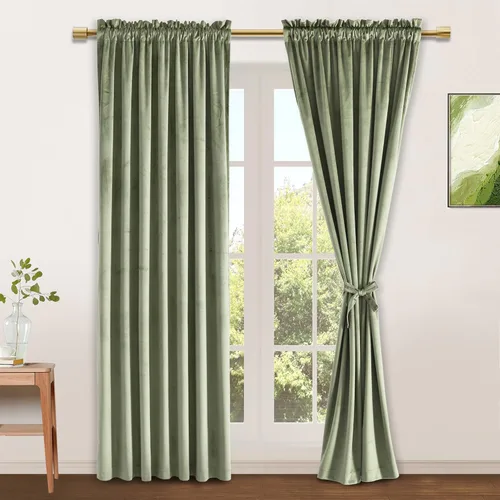 Vista 111 de JIUZHEN Cortinas de terciopelo rosa de 108 pulgadas para sala de estar, cortinas opacas extralargas para dormitorio, bolsillo para barra, protección