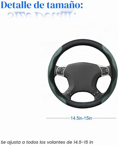 Vista 2 de zipelo Funda para volante de automóvil de 14.5"-15", protector de rueda interior de automóvil con cuero forrado antideslizante duradero, suave