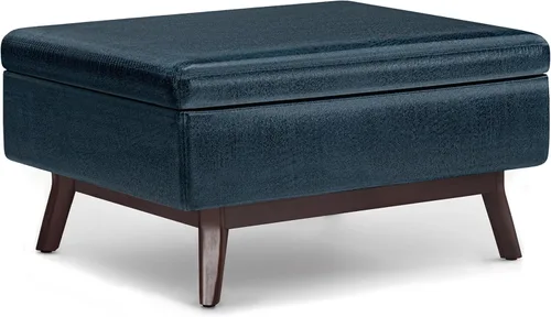 Vista 26 de Simpli Home Owen - Taburete rectangular de 48 pulgadas de ancho, con reposapiés de piel sintética para sala, color marrón