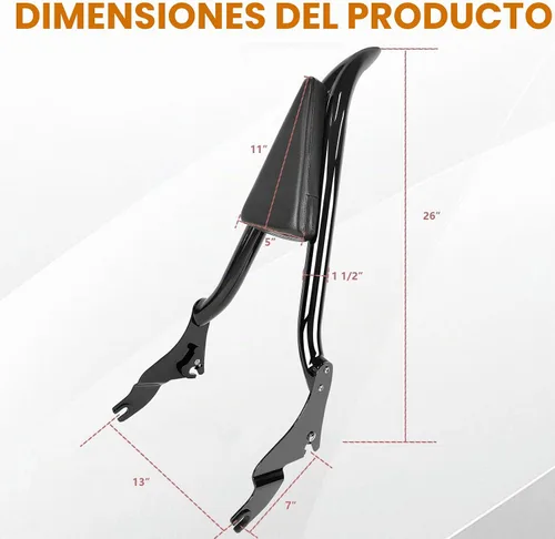 Vista 6 de Barra cromada desmontable para respaldo de pasajero, almohadilla trasera para Harley Davidson modelos Touring 2009-2026 Street Glide Road Glide Cromo
