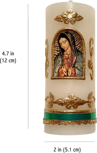 Vista 2 de Vela pequeña Nuestra Señora de Guadalupe Made in Mexico Cirio de la Virgen de Guadalupe Rezo Oración