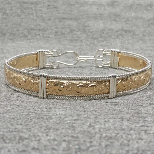 Vista 6 de Pulsera hecha a mano con relleno de oro de 14 quilates y plata esterlina, pulsera de oro para mujer
