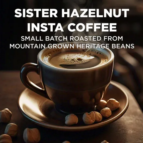 Vista 2 de Maud's Café instantáneo dulce de avellana (hermana avellana), 30 quilates. Paquetes de café instantáneo con sabor a avellana con sabor a energía