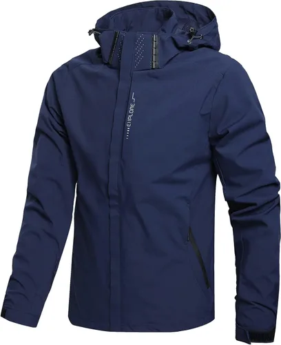 Vista 12 de Chaqueta impermeable ligera para hombre, chaqueta impermeable con capucha para exteriores, senderismo, cortavientos