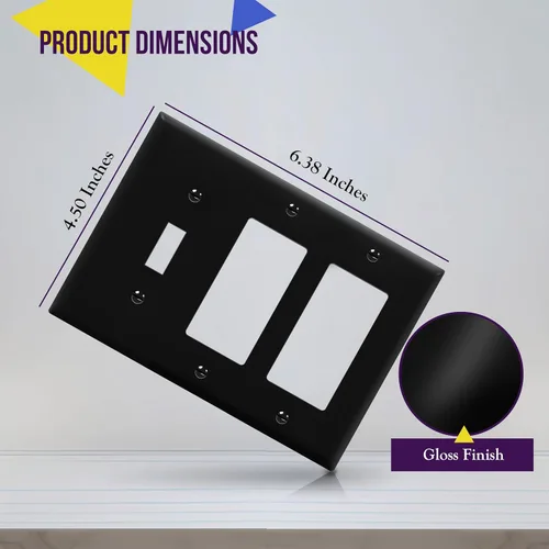 Vista 2 de ENERLITES Combinación de Interruptor de Luz de Palanca/Placa de Interruptor de Luz Decorativo, Placa de Pared de Tres Posiciones, Tamaño Estándar