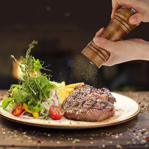 Vista 2 de Molinillo de pimienta – Molinillo de pimienta de 5 pulgadas, molinillo de pimienta recargable, juego de molinillo de sal y pimienta de roble