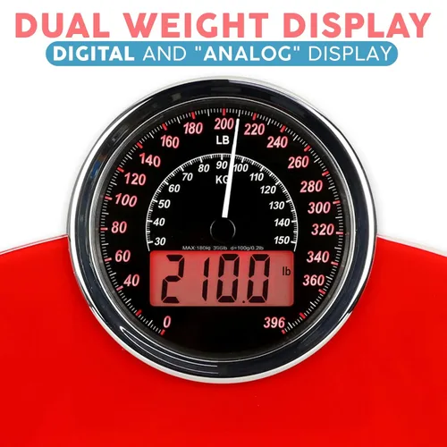 Vista 3 de Adamson Báscula de pesaje analógica y digital híbrida 2 en 1 para peso corporal de hasta 400 libras, vidrio templado grueso, pantalla extragrande