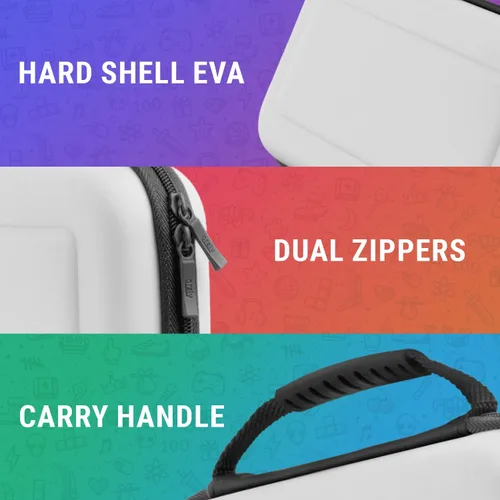 Vista 6 de Orzly Funda de transporte para consola blanca Nintendo Switch OLED con compartimento de almacenamiento de accesorios y juegos, funda fácil