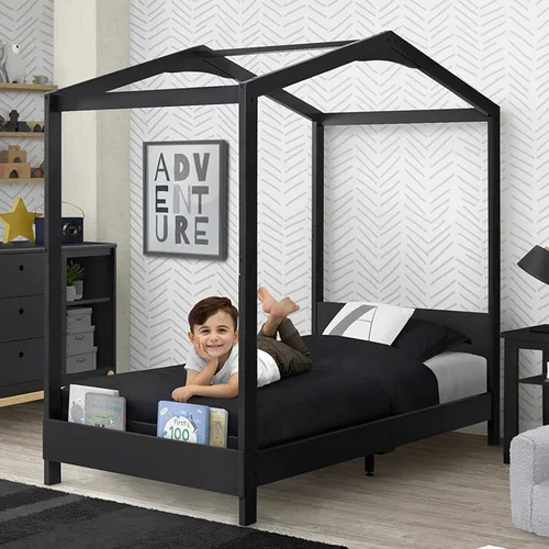 Vista 11 de Delta Children Poppy House - Cama individual de madera, cama con plataforma, no necesita somier, color gris