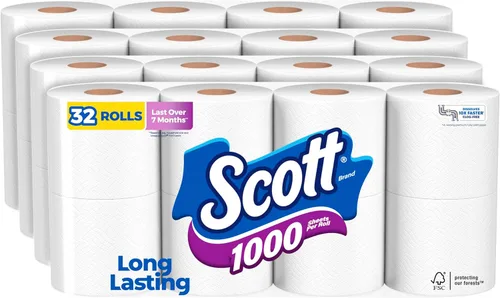 Vista 17 de Scott 1000 hojas por rollo, 8 rollos de papel higiénico, papel de baño