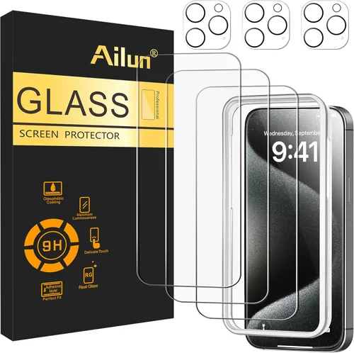 Vista 29 de Ailun Paquete de 2 protectores de pantalla para iPhone 12 Pro Max [6.7 pulgadas] + 2 protectores de lente de cámara, película de vidrio templado